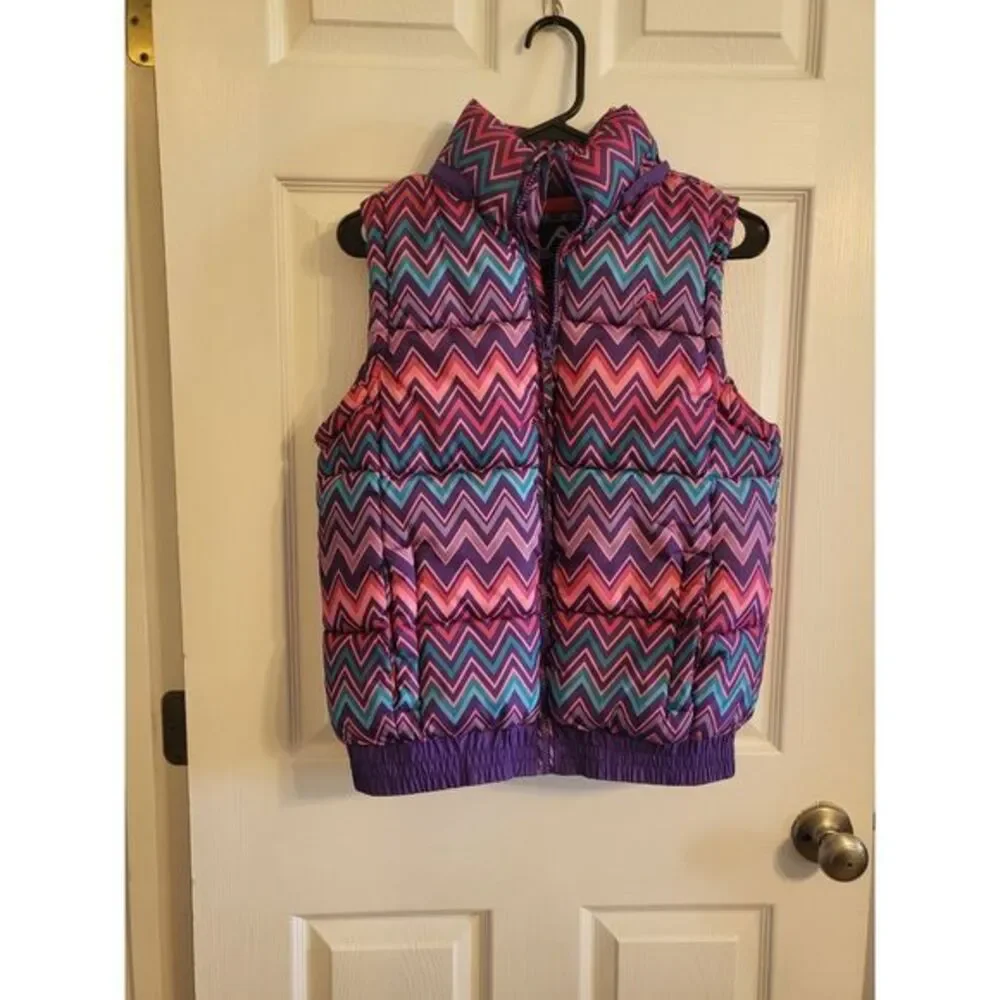 Vertical9 Girls Colorful Chevron Pattern‎ Zip-Up Vest Size L 14